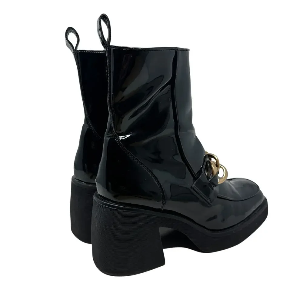 Steve Madden Bloom Platform‎ Boot Loafer Chunky Patent Leather Black Size 8.5